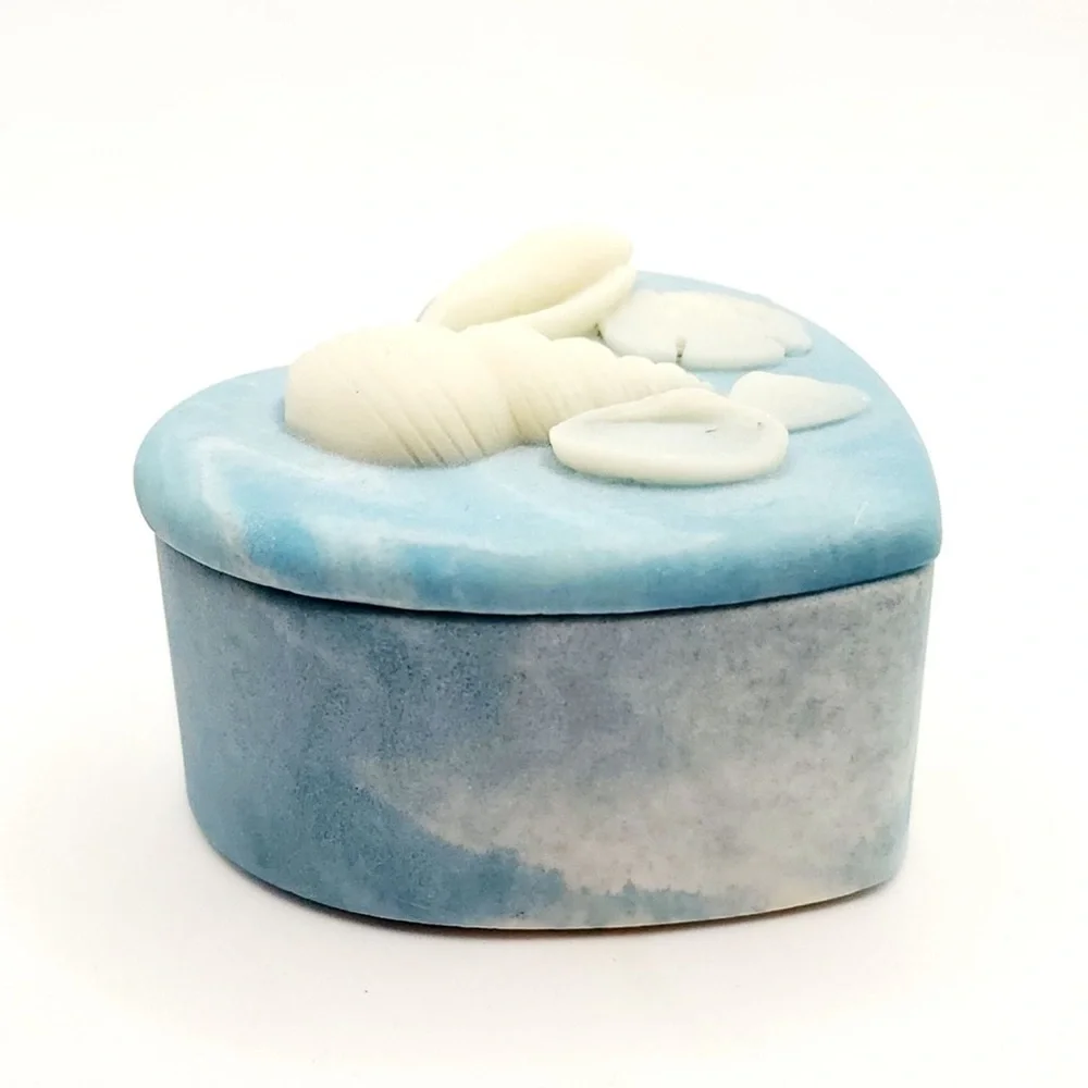 Vintage Heart-Shaped Trinket Box with Sea Shells on Lid